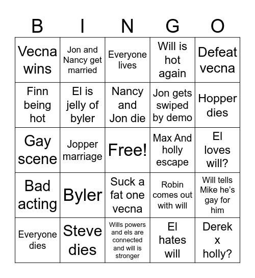 STANGER things Bingo Card