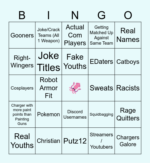 SPLATOON BINGO Card