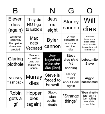 Stranger Things Season 5 Bingo Card