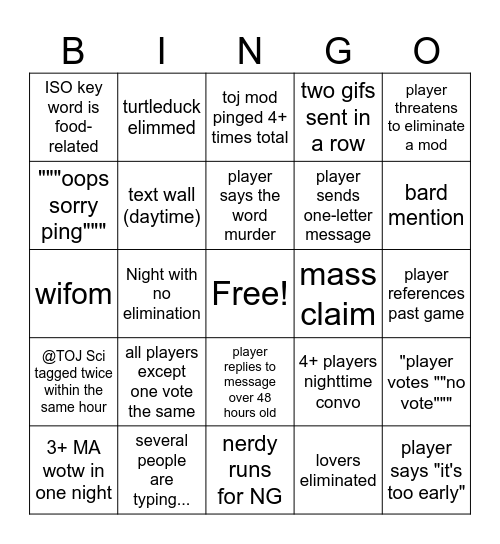 new server BINGO PARTYYYYYY Bingo Card