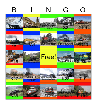 Union Pacific and other Railroads in Colorado that I would like to take photographs with Carmen one day Bingo Card