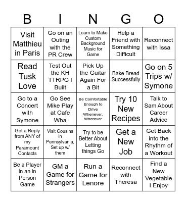 New Years Resolution Bingo Card
