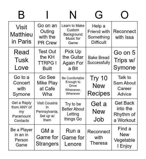 New Years Resolution Bingo Card