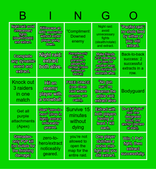 ARC Raiders Bingo Card