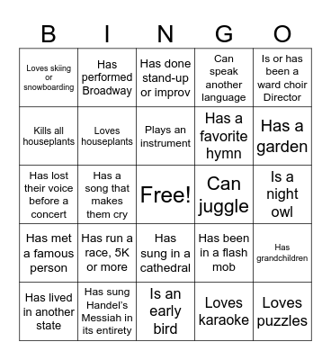 Get to know each other! Bingo Card