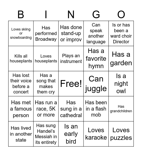 Get to know each other! Bingo Card