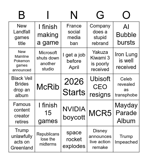 2026 Bingo Card