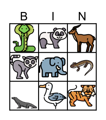 ASIAN WILD ANIMALS Bingo Card
