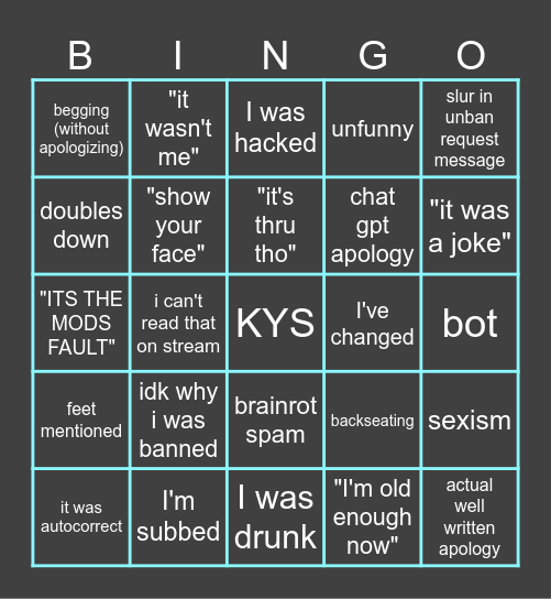 vtuber unban request bingo Card