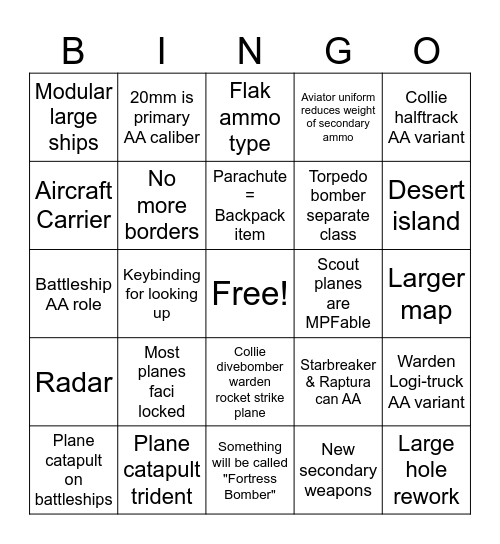 Airborne Bingo Card