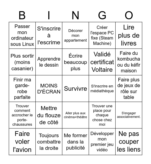 C'est la vie 2026 Bingo Card