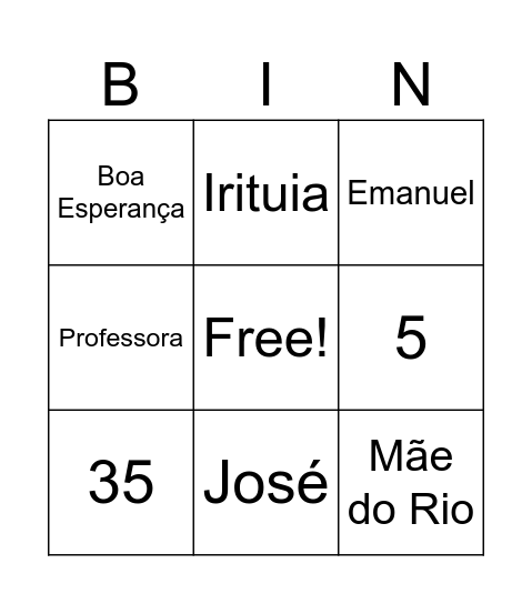 BINGO DA ZECA Bingo Card