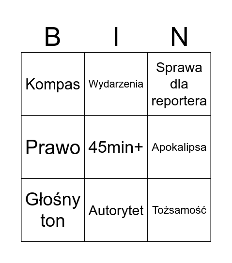 Sicinski BINGO Card