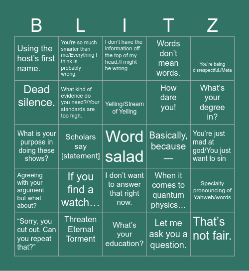 Dr. Blitz Christian Guest Bingo Card