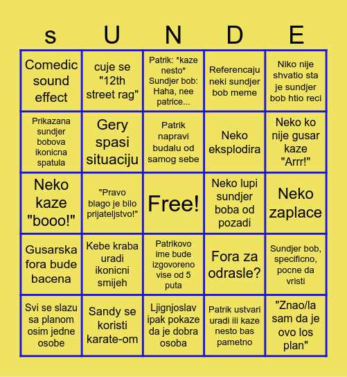 Sundjer bob film bingo Card