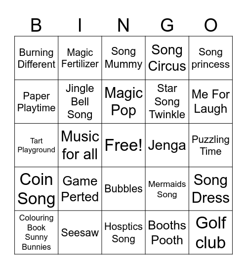 Sunny Bunnies Bingo Card