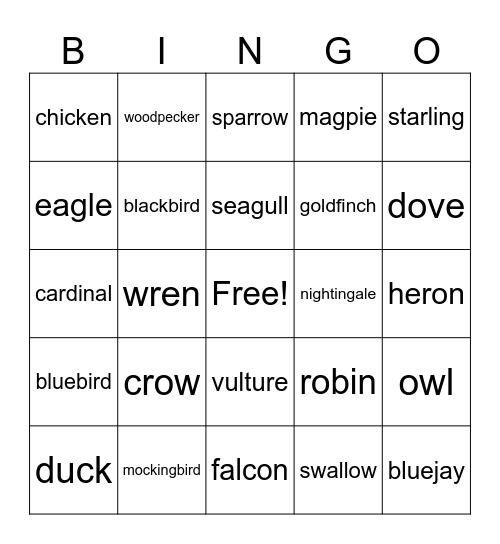 birds Bingo Card