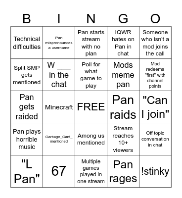 PanquakeLOL stream bingo Card
