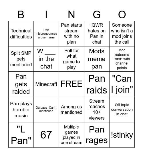 PanquakeLOL stream bingo Card