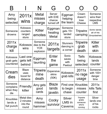 Outcome Shittery Bingo Card