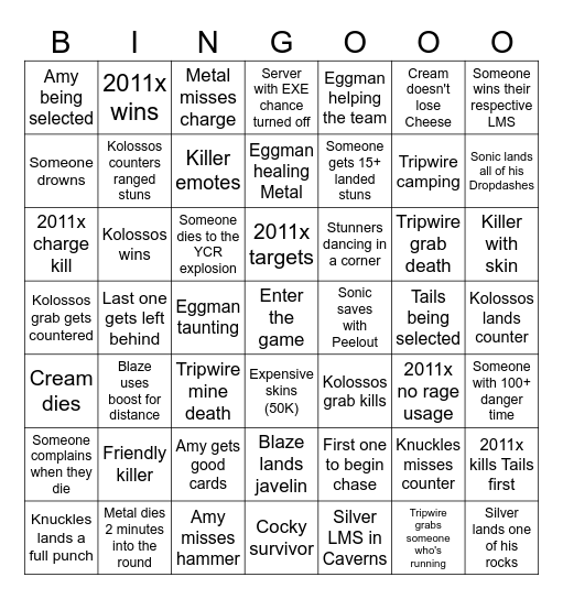 Outcome Shittery Bingo Card