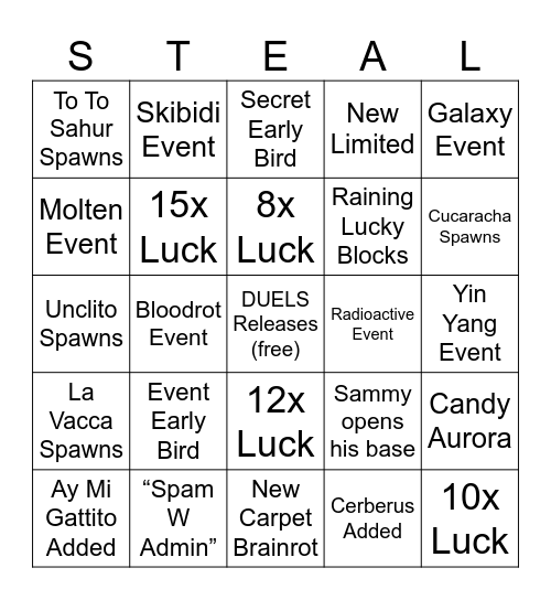 DUELS Update Bingo Card