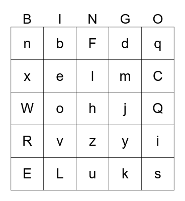 Letters Bingo Card