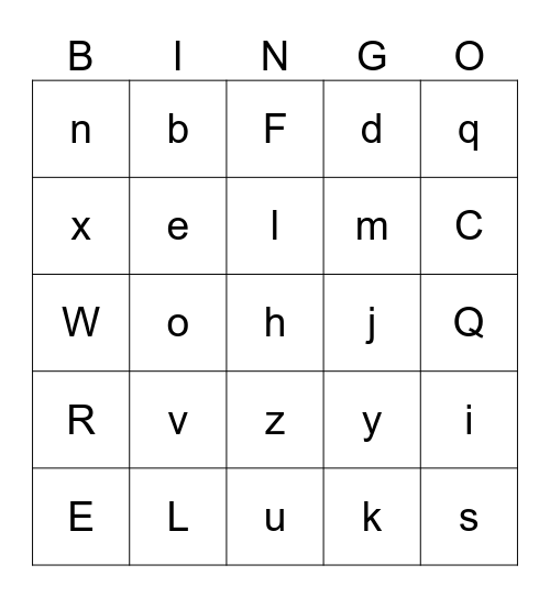Letters Bingo Card