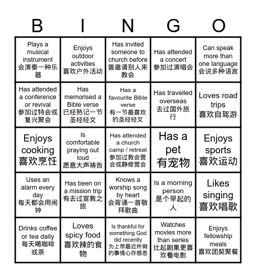 Vision Casting Levites Bingo Card