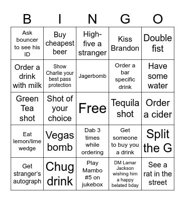 BAR CRAWL Bingo Card