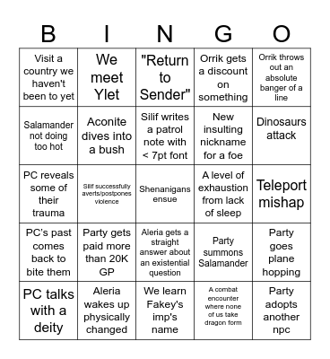 Bi'akatos Bingo 2026 Bingo Card