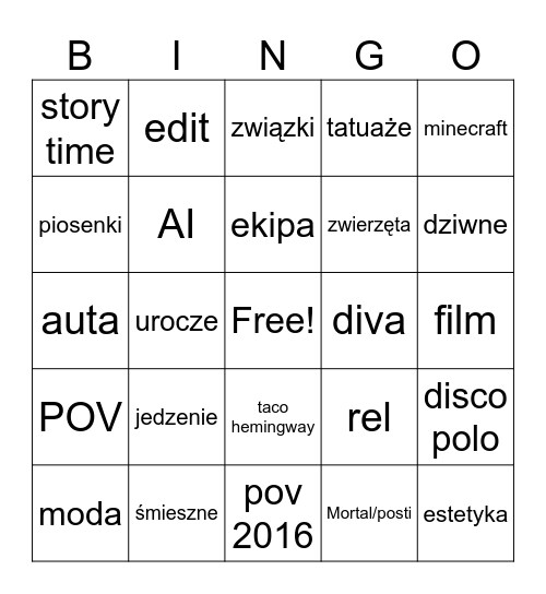 Untitled Bingo Card