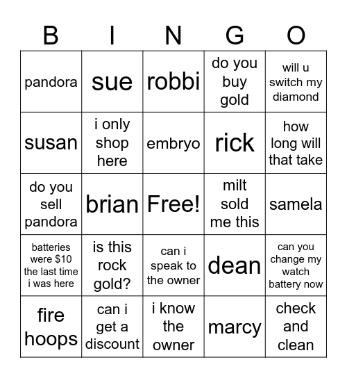 Roth Work Party Bingo Card