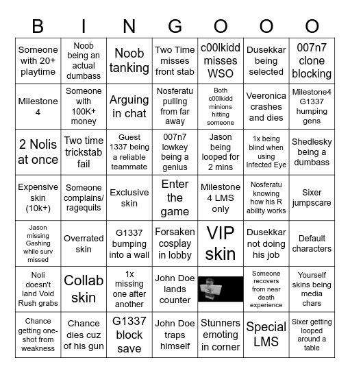Forshitken Bingo Card