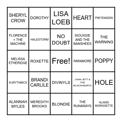 WOMEN OF ROCK Bingo Card