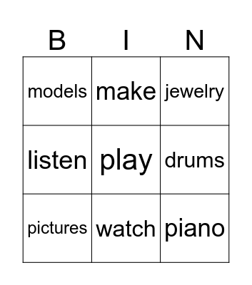 Hobbies & Interests Bingo Card