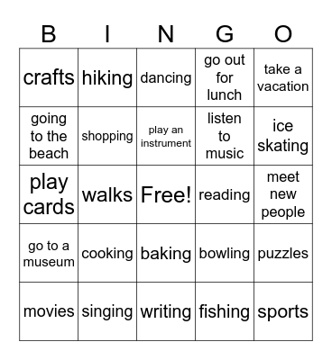 Leisure Bingo Card