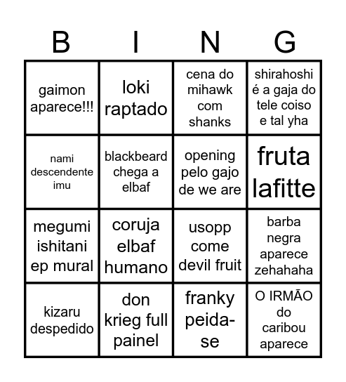One Piece 2026 - Lois Tenreiro Bingo Card