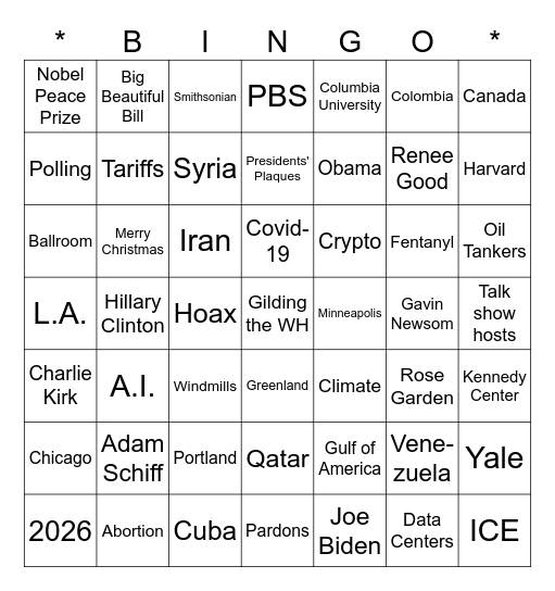 Epstein Files Distraction Bingo Card