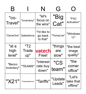 Vatech Call Bingo Card