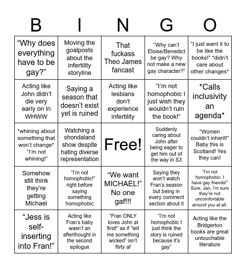 Michael Widow Bingo Card