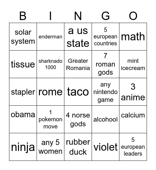 Infinite Craft Bingo Card
