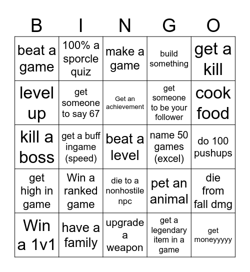 Bro V Bro Bingo Card