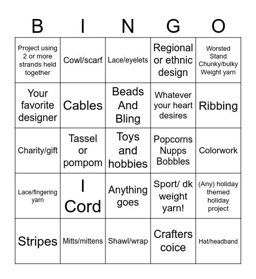 Knittin4sanity Bingo Card