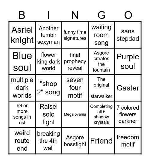 Deltarune Chapter 5 bingo Card