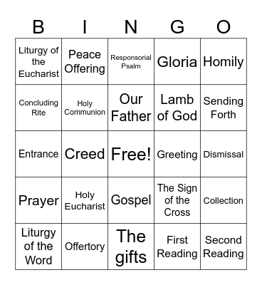 Parts of the Mass Bingo Card
