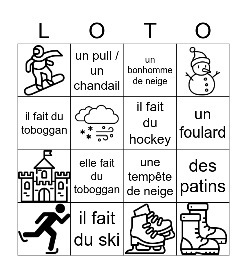 l'hiver Bingo Card