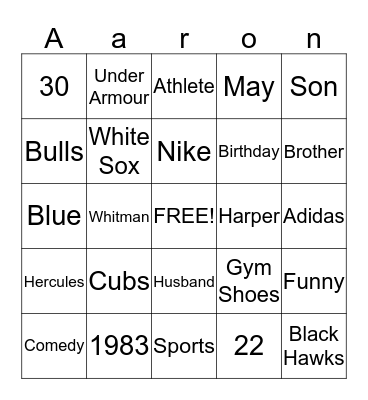 Happy Birthday Aaron! Bingo Card