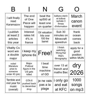 2026 Bingo Card Bingo Card