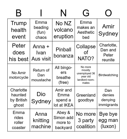 Emma 2026 Bingo Card